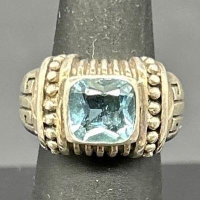Sterling Silver w/ Aquamarine Ring, 
 Size 4
