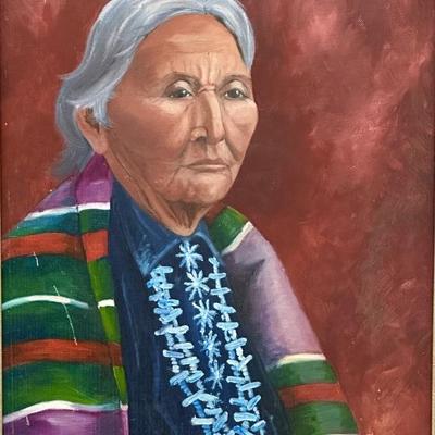Portrait of a Native American Woman on Canvas