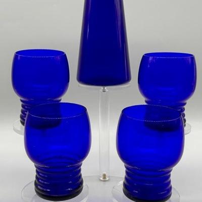 Cobalt Blue Glass Carafe Set