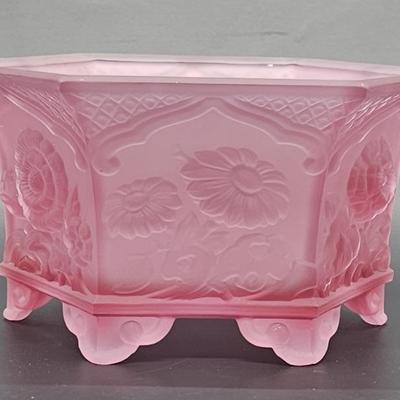 Vintage Fenton Pink Satin Glass 6-Sided Footed Bowl