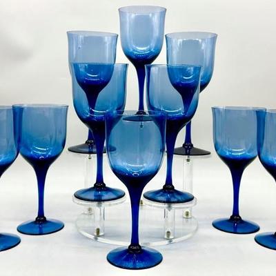 (10) Medium Blue Glass Stemware