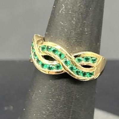925 Gold Vermeil w/ Emerald Ring, Size 5,