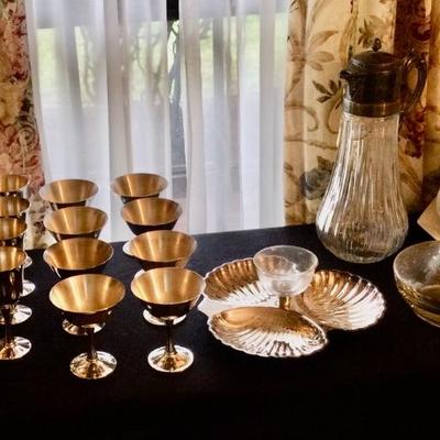 Silver plated goblets and serving pieces