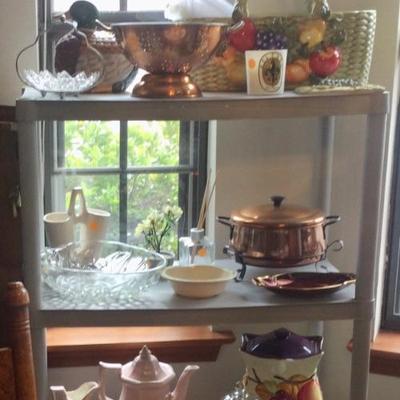 Ceramic tea set, copper pot