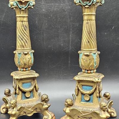 Hand Painted Ceramic Candlestick Holders 12.5