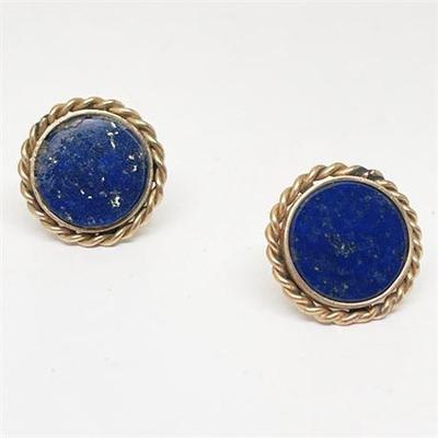 Lot 025  
Lapis Lazuli and Gold Button Earrings