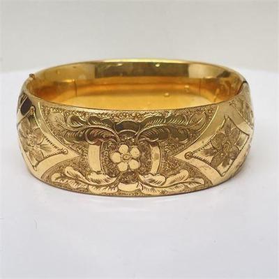 Lot 003 
Etched Gold Plated Wide Bangle Bracelet