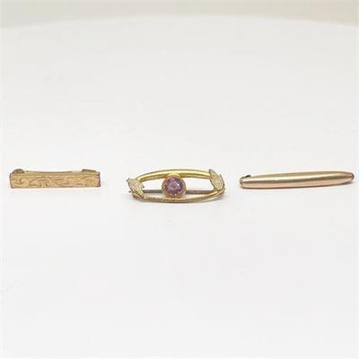 Lot 014   
Antique Gold Collar Bar Pins, Collection of Three (3)