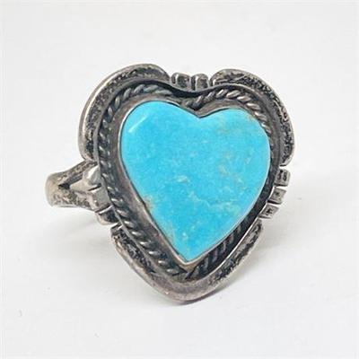 Signed K.A. Turquoise Heart Ring