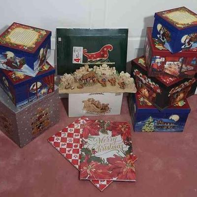 Mr. Christmas Double Decker Carousel * Nativity Village * Gold Sleigh * Boxes
