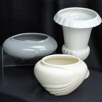 3 Ceramic Vases * Haeger Cream Colored Vase (1) * White & Light Gray (1 Each)
