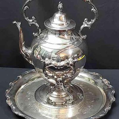 William Rogers Silver Plated Tea Pot With Cradle & Sterno Burner * Tray Added
