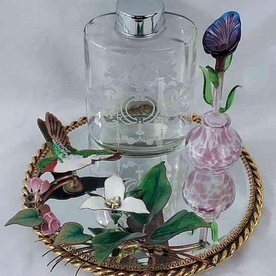 Mirror * Hummingbird * Etched Glass Decanter * Cala Lilly Perfume Bottle
