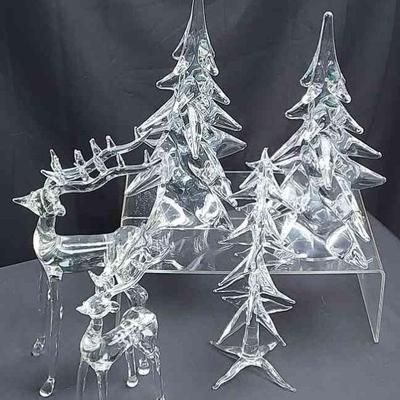 Glass Or Crystal Reindeer (2) & Trees (3)
