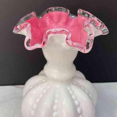 White / Pink Vintage Ruffle Top Vase
