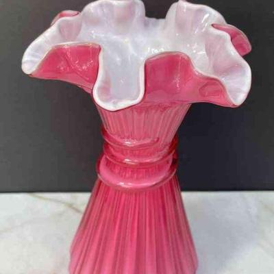 Vintage Pink Ruffle Top Vase
