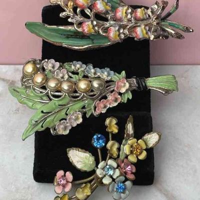 Vintage Bouquet Brooches * One Austrian * Painted Metal
