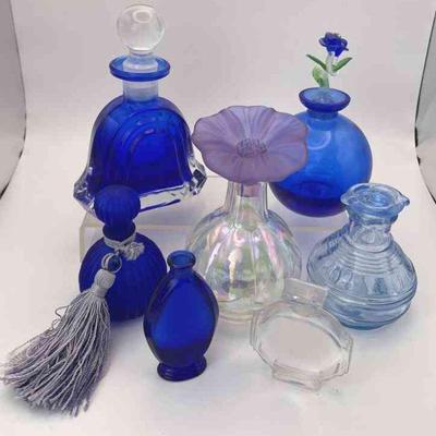 Decorative Blue Perfume Bottles With Stoppers
