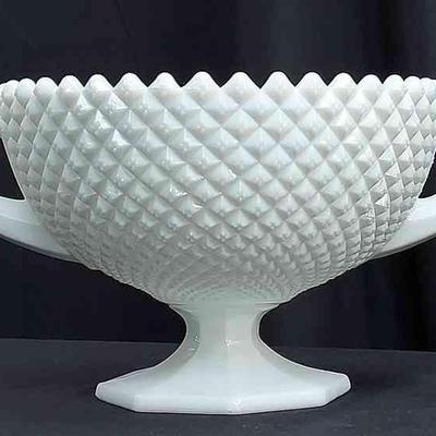 Vintage * Westmoreland Milk Glass * Diamond Cut Hobnail Trophy Centerpiece Fruit Bowl
