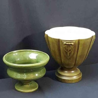 2 Haeger Ceramic Pots In Shades Of Green
