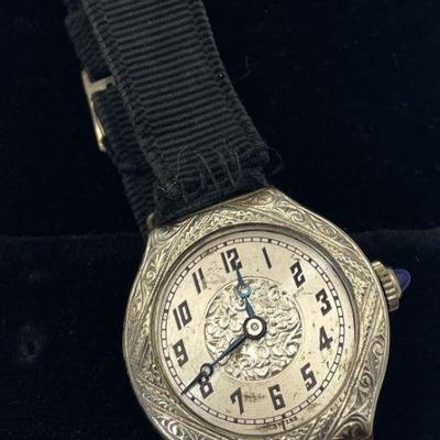 Antique Ladies Waist Worn Watch * Blue Glass Dial Detail
