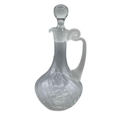 Romanian Tall Swirl Pattern Crystal Glass Decanter with Frosted Handle