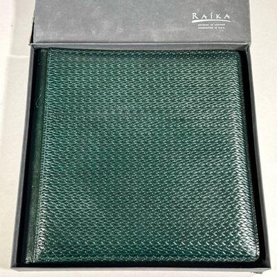 (NWT) RAIKA LEATHER PHOTO ALBUM | New in box Raika green leather photo album