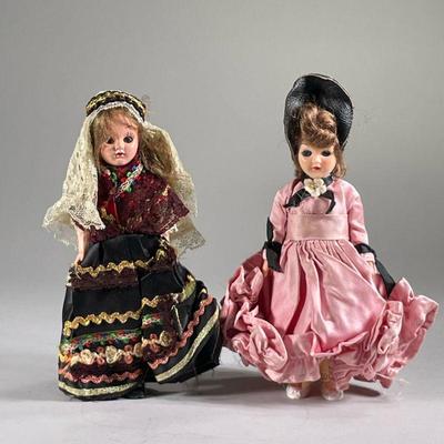 (2PC) PAIR OF DOLLS | Includes: â€œColonial Ladyâ€ doll and Eastern European dressed doll, both with moving eyelids