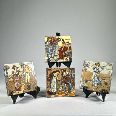 (4PC) DELFT DECORATIVE TILES | Includes: Little Bo Peep, Colonial style couple, King Cole, and Ye Good King Arthur