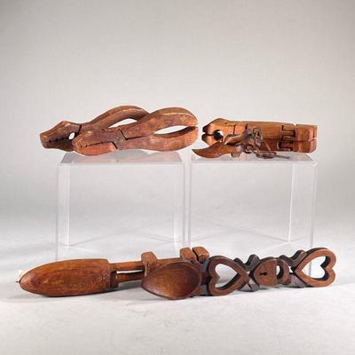 WOOD CARVINGS | Includes; wood carved tools, clogs with chain, and heart & lock spoon