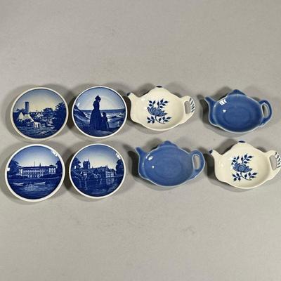 (8PC) ROYAL COPENHAGEN & OTHER CERAMICS | Includes: 4 decorative miniature plates by Royal Copenhagen, and 4 small ceramics in the shape...