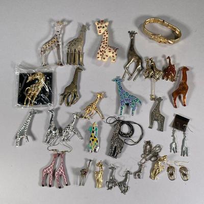 MISC. GIRAFFE JEWELRY | Including necklaces, earrings, pins and a bracelet