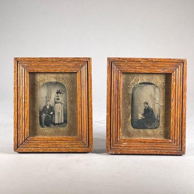 (2PC) PAIR EARLY TIN-TYPE PHOTOGRAPHS | Pair of early tin-type photographs in copper backed frame
