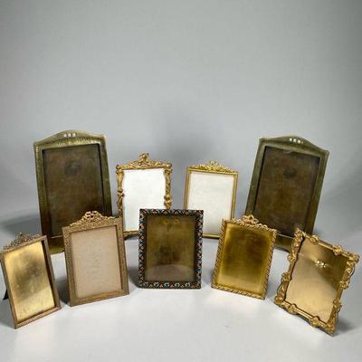 (9PC) LARGE BRASS & BRONZE PICTURE FRAMES | Brass & bronze picture frames with patterned borders 