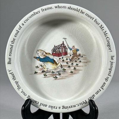 WEDGEWOOD PETER RABBIT WATER BOWL | Wedgewood water bowl with image of Peter Rabbit in center with text around rim
