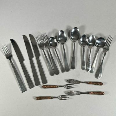 MIXED SILVERWARE | Includes: Calvin Klien stainless steel fork & 3 knives, The Main Course Japanese stainless steel 2 forks & 2 spoons, 2...