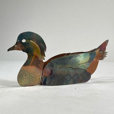 COPPER DUCK FIGURINE | Copper duck figurine artistically heat treated, signed 