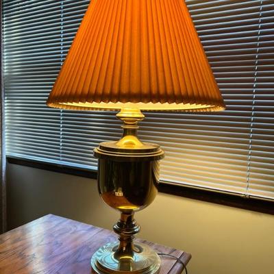 Brass vessel, lamp with corrugated shade