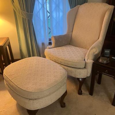 Wing back chair and matching ottoman $260