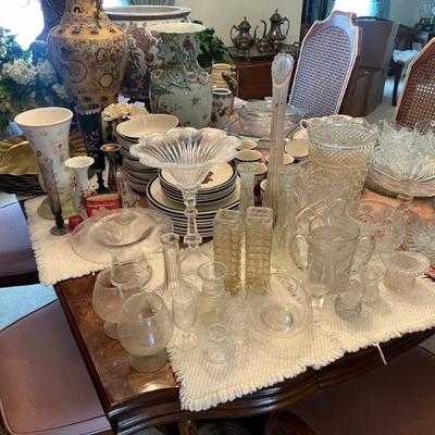 Clear glass, and other vases