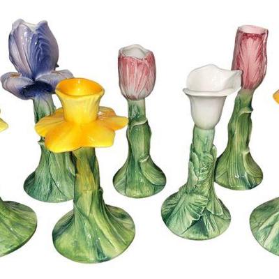 Italian ANCORA Ceramic Floral Candlestick Holders