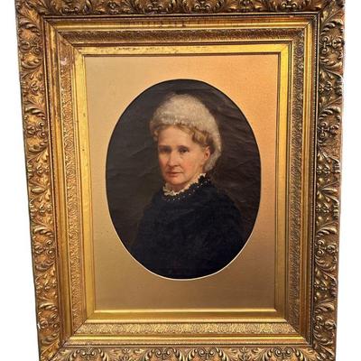 Antique Victorian Oil on Canvas Portrait of a Woman