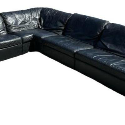 ROLF BENZ Black Leather Post Modern Sofa