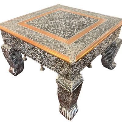 Inlaid Copper and Metal Indian Stool