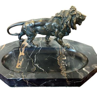 Art Deco Bronze and Marble Lion Desk Tray