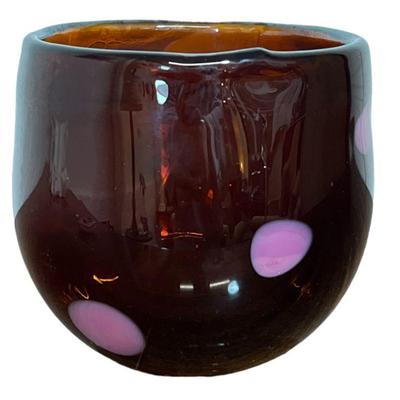Mid Century Polka Dot Amber Glass Vase