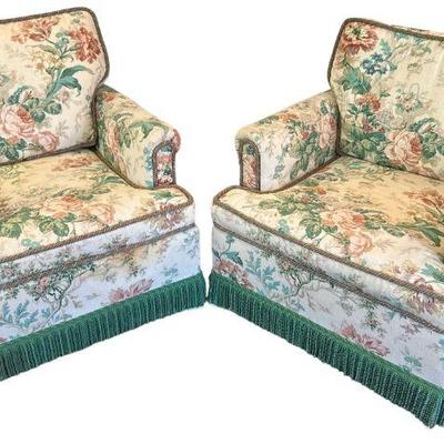 Vintage Cabbage Rose Club Chairs, Pair