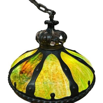 Monumental Arts and Crafts Leaded Glass Chandelier