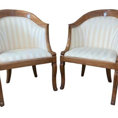 French Art Deco Carved Wood Tub Chairs, Pair