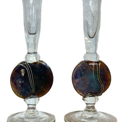 Iridescent Blown Glass Candle Holders After MURANO